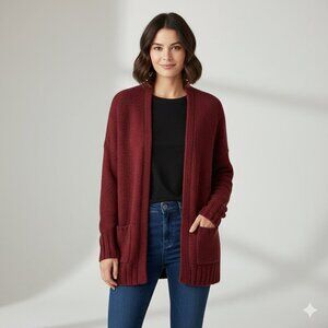 Aritzia Talula Lenox Cardigan Sweater Knit Heathered Cashmere Wool Burgundy XXS